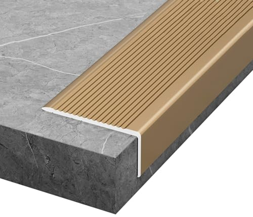 Profilo per Gradini in Alluminio 5 cm x 3 cm, Profilo per Bordi Scale a Forma di L, Strisce Antiscivolo per gradini(Gold,W5cmxL100cm)