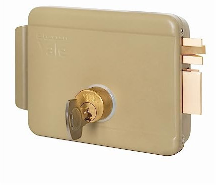 Cerradura eléctrica para aplicar a puertas (Art. 680), con pestillo accionable desde el exterior y desde el interior con llave, y a distancia mediante impulsos eléctricos de bajo voltaje (10 W-12 V). Acabado en acero galvanizado y pintado. Incluye cajetín de bloqueo.