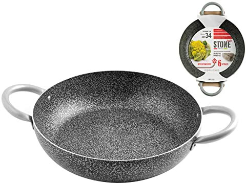 HOME Family Stone Sauteuse Antiadhérente, Pierre, Noir/Gris, 34 cm
