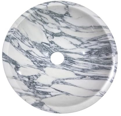 Waschbecken Waschschale Material 100% Naturstein, Aufsatzwaschbecken Handwaschbecken Marmor/Granit, rund, Farbe: weiß-hellgrau, Durchmesser 34cm