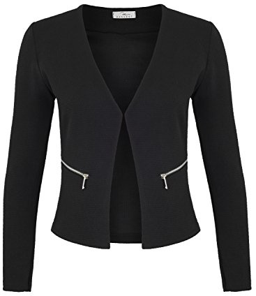 Blazer pour femme à manches longues veste courte (382), Noir , L taille courte