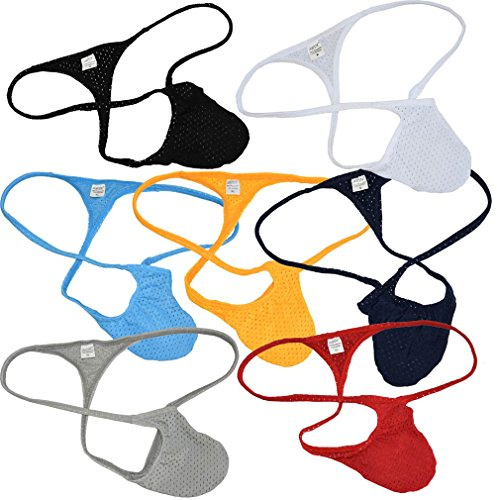 JAXFSTK 7PCs/Lot Men's Breath Holes Micro Thong Sexy Mini Bikini Underwear Elastic String T-Back Tanga XL