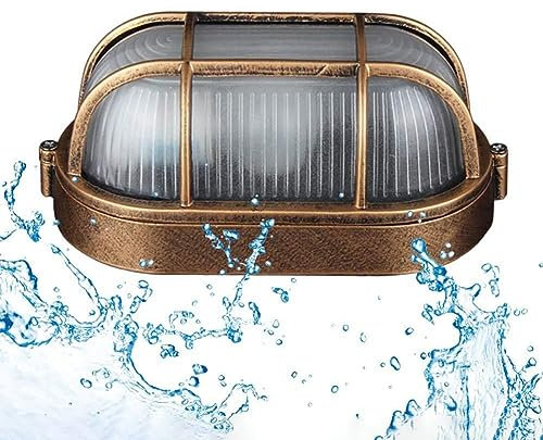 SENFAY Antik Industrielle Wandlampe, Ovalleuchte mit Metallkorb Außenwandleuchte, Retro Innen & Aussen Wandlampe/Deckenleuchte Wasserfest Oval Schiffswandleuchten,60W, IP44 wetterfest Ovales Bullauge
