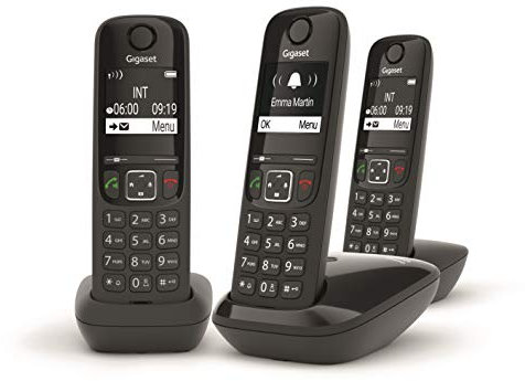 Gigaset AS690 Trio Telefono Cordless: 3 Portatili per Chiamate Interne ed Esterne in Parallelo, Vivavoce Alta Qualità, Tastiera Illuminata ed Ampio Display, Nero [Versione Italiana]