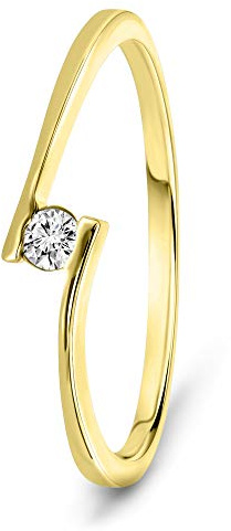 MIORE Anello Donna Oro Giallo 9KT 375. Anello Solitario con Diamante Naturale Ct 0,05. Anello Fidanzamento Elegante. Gioielli Donna Anallergici. Confezionato in Scatola Portagioie Regalo