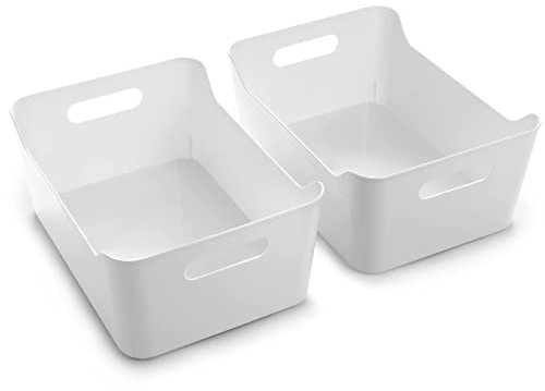 BINO Plastic Storage Bins - Small 2 Pack, White - THE SOHO COLLECTION - Pantry Organizers and Fridge Organizer