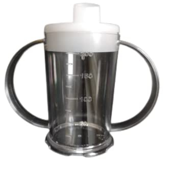 NuHorizons Healthcare Products Clear Two Handled Graduated Beaker with Lid - 200ml Adult Feeder Cup - Drinking Aids (Wide Spout, Pack of 1)