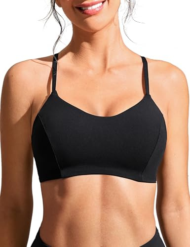 CRZ YOGA Women's Bikini Top Lace Up Swimsuits Crisscross Bathing Suit Swim Sports Bra Padded Swimwear Black 10