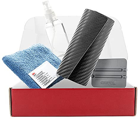 AROBA FC112 Ladekantenschutz Folie kompatibel mit Volkswagen Caddy BJ. 09.2003-04.2015 Komplettset Stoßstangenschutz Lackschutzfolie passgenau Carbon Optik