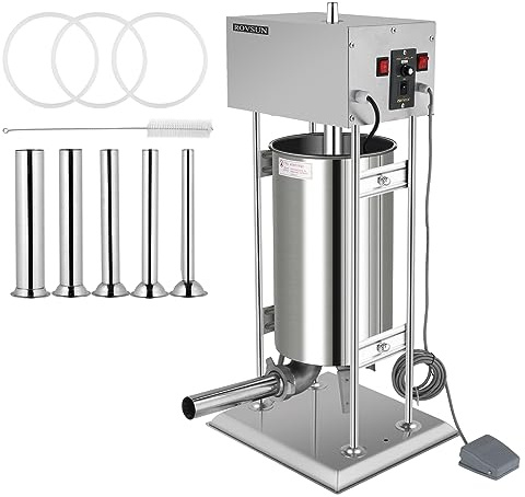 ROVSUN 15.4LBS/10L Electric Sausage Stuffer Maker, Vertical Electric Stuffer Adjustable Speed Stainless Steel Heavy Duty Sausage Filler Meat Stuffer with 5 Stuffing Tubes, Home & Commercial
