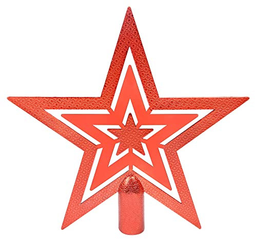 Glitter Red Tree Topper Star Christmas Tree Topper Decoration Shatterproof Star Treetop for Top of Christmas Tree Ornament Christmas Party Decorations 7.2 Inch