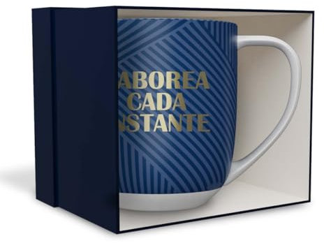 DRAEGER PARIS 1886 - Taza Cerámica 320 ml con Mensaje Dorado Saborea Cada Instante - Diseño Chic en Azul/Rosa, Apta para Lavavajillas, No Microondas - Regalo Elegante en Caja Decorativa