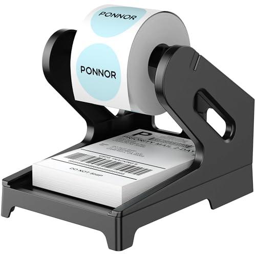 PONNOR Label Holder Thermal Label Holder for Rolls and Fanfold Labels Shipping Label Stand Desktop Printer Accessory Supplies for Home, Office (Black)