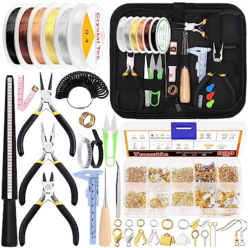 Tanstic Kit för smyckestillverkning, 958 delar, med verktyg, tång, kablar, hoppringar, fynd och förvaringsväska för reparation och pärlutsmyckning