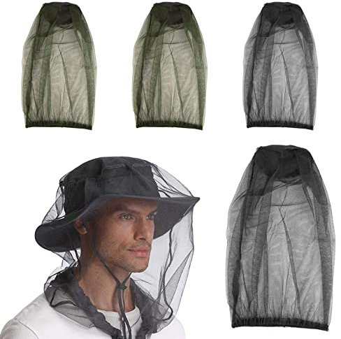 Moskitonetz Kopf Imkerhut Midge Net Mosquito Head Net Net Net Head Cover 4pcs Anti Bug Midge Hut Fein Mesh Neting Cover Bienenzucht Bienenschleier für Außenwanderungs Campingfischen Schwarzes Grün