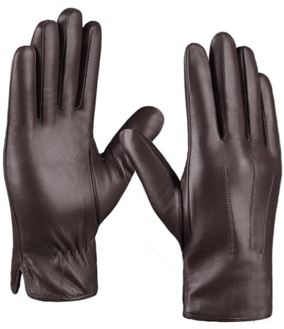 MGGMOKAY Guantes de invierno de cuero para hombre Guantes de montar de piel de oveja suave con forro de cachemira cálida,Marrón,XXL