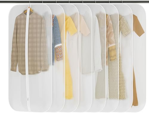 GoMaihe Kleidersack 8-Stück 60CM×120CM Lang Transparent Anzug: Kleidersäcke mit Reißverschluss für Anzüge Kleider Hemden Jacken Mäntel Kleidung Aufbewahrung Weiß