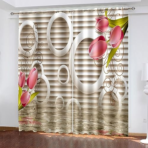 Skcess Vorhang Küche, Gardinen mit Ösen Grün Rot Andere Uferblume Vorhang Polyester Gardinen 2er Set 107x160cm(WxH)