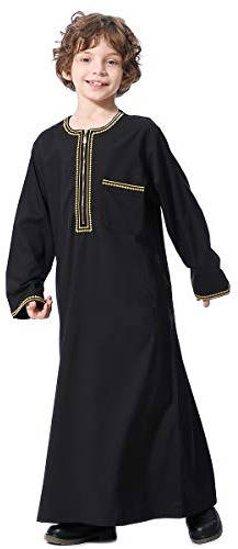 YOOCHUENG Bambini Abaya Caftano,Lunghe Abiti Kaftan,Hijab Abayas,Marocchini Islam Lungo,Arabo Thobe Kurta Dishdasha Eid Vestiti per Ragazzi,Nero,150(adatto per 11-12 Anni)