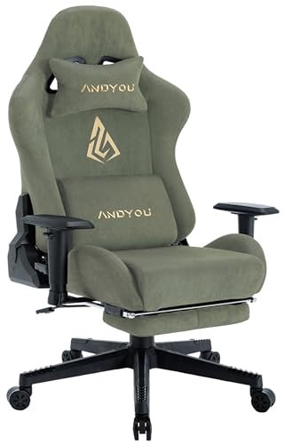Andyou Sedia Gaming, Ergonomica Sedia da gaming, PC Sedie Computer Gaming Chair per Adolescenti Adulti, con cuscino lombare regolabile, cuscino e braccioli, portata 150 kg, Verde