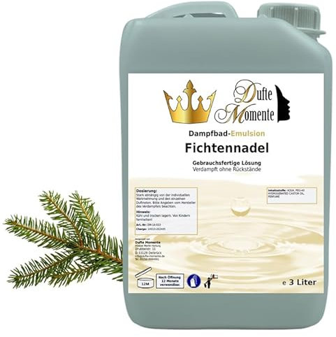 Dufte Momente | Dampfbad Emulsion 3 Liter Fichtennadel | geprüfte Qualität | mit naturreinen und natürlichen ätherischen Ölen | gebrauchsfertig | vegan und ohne Tierversuche