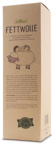 Fettwolle von dreikraut - Babypflege – mit viel Lanolin - kontrolliert biologische Tierhaltung, Schurwolle aus Deutschland, Wanderwolle, Rohwolle