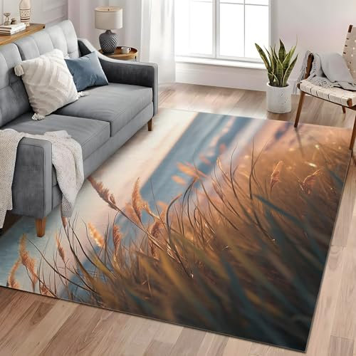Soft Fluffy Area Rugs Plant Reeds 120x170 cm Door Mats Indoor Non Slip Washable Entrance Rugs Carpet Floor Mats for Indoor Front Door Entryway Hallway