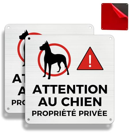 FloraVigo Propriété privée, 2 panneaux propriété privée, 15×15 cm, intérieur/extérieur, panneau aluminium, panneau d'avertissement, avec autocollant (ATTENTION AU CHIEN *2)