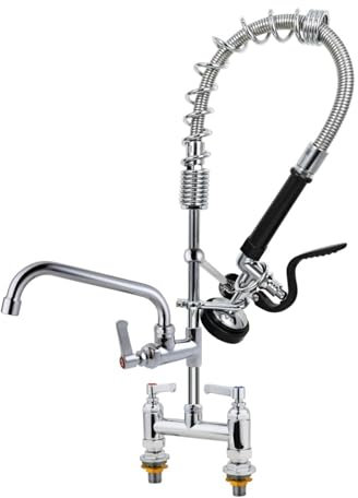MOOTACO Commercial Kitchen Pre-Rinse Spray Tap, 7 Double Center Pedestal Pull Out Flexible Hose Sink Kitchen Tap