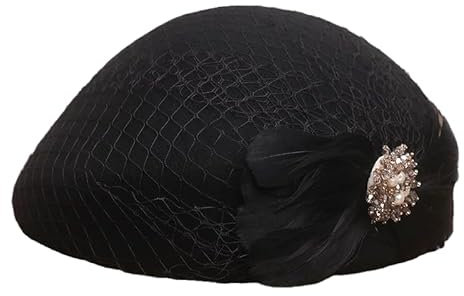 ZENZDS 56-58CM Bérets en Laine élégants pour Femmes avec Voile/Cristal et Plumes Chapeaux de béret français Taille Unique (56-58 cm) Chapeau européen réglable Chapeau de Peintres Mignon