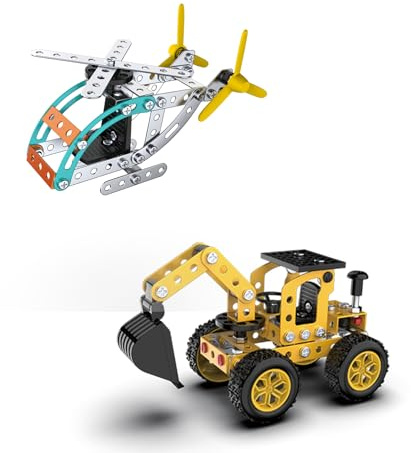 Jixin Xyzhi Juego de construcción de vástago de metal, rompecabezas 3D excavadora y modelo de avión, juego de construcción de coche, juego de construcción, juguetes de interacción entre padres e hijos