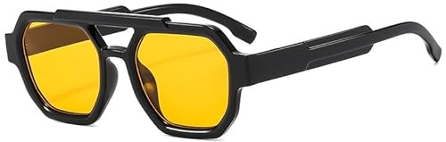 YAMEIZE Retro Gafas de Sol Piloto Doble Puente para Mujere Hombre Vintage Hexagonal 70s Sun Glasses