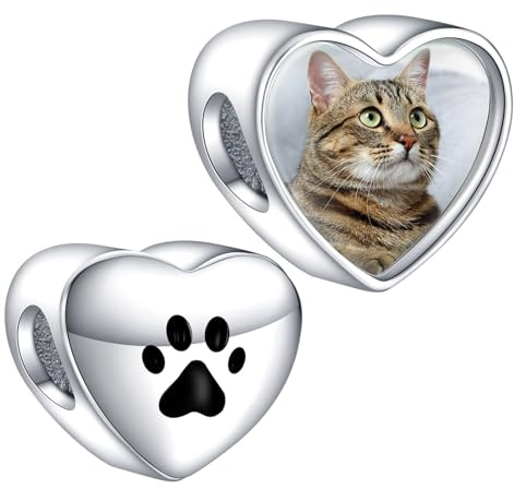 NINGAN Personalized Photo Charms Impresión de garras cuentas de plata esterlina personalizadas imágenes pulseras y collares para mujeres de corazón de perro y gato regalos para niñas