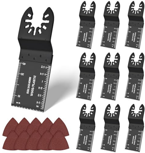 MINISOISO 10 Pezzi Lame Utensile Multifunzione, Set di Lame Oscillanti con 10 Fogli Abrasivi, Legno Plastica Metallo Universale Oscillanti Kit Accessori