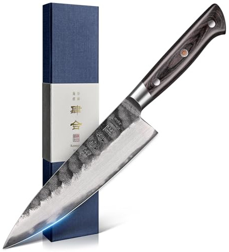 kanngou 8 Inch Chef Knife Japanese Kitchen Knife, AUS-8 Alloy Steel Japanese Knife with Full-Tang Pakkawood Handle, Chef's Knives with Premium Gift Box