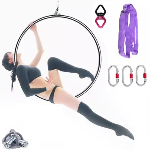 Fitness-Hula-Hoop-Reifen, Aerial-Lyra-Hoop-Set für Erwachsene, Suspension, professioneller Ring, Fitness, Edelstahl, Single Point Aerial Hoop-Ausrüstungsset, 95 cm