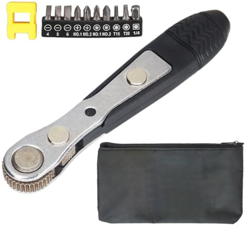 Kit mini cacciavite a cricchetto con Cricchetto da 1/4 di Pollice, Multifunzionale, con cricchetto reversibile a 36 denti per spazi ristretti, cacciavite ad angolo offset ad alta coppia con punte