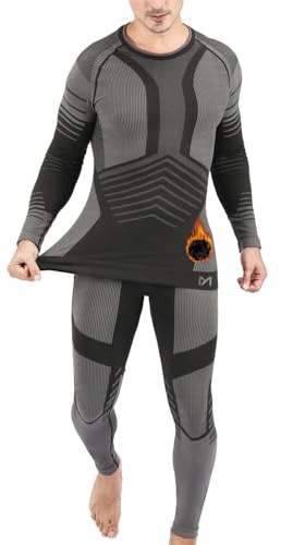 MeetHoo Mens Thermal Underwear Set Seamless Fleece Lined Base Layer Sports Long Johns Winter Gear Running Skiing Gray