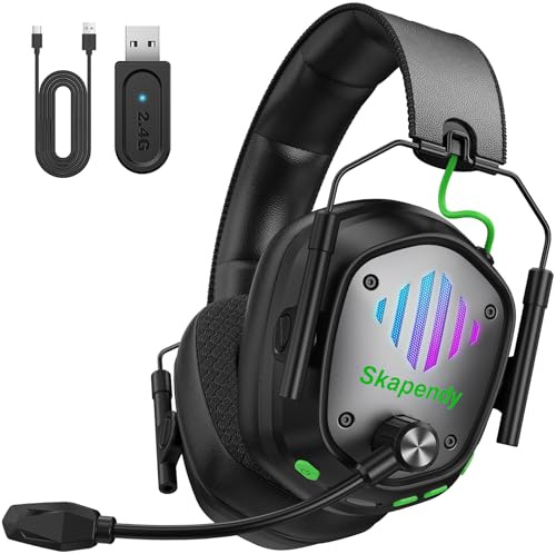 Wireless Gaming Headset für PS5, PS4, PC, Switch, Mobile,Mac, Laptop, 2.4GHz Faltbarer Gaming Bluetooth Headset mit Surround Sound, ENC Noise Cancelling Kopfhörer, LED Licht, 50 Stunden Akkulaufzeit