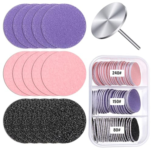61 Pcs Sanding Paper Discs with Metal Nail Drill Bit, 25mm Pedicure Disc Replacement Sanding Disc Bits, for Manicure Pedicure Sandings Discs Bits, Electric Foot Grinder(#80#150#240 Grit)