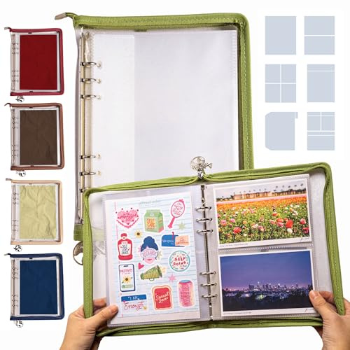 Navy Peony Wander Keeper Stationery Binder (Tuscan Olive) - True A5/A6 Sleeves, Curated Travel Colours, Durable Zipped Organiser - for Stickers, Postcards, Photo Cards