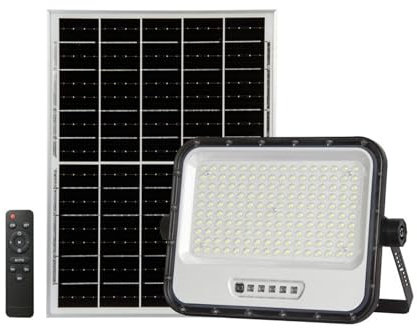 Jandei - Foco Proyector LED Solar 300W 160leds 1600Lm, Luz Blanca 6500K con Mando, Panel Separado, IP65 Impermeable, Cable 4,6m. Iluminación Exterior, Jardin, Caminos...