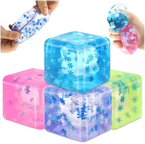 Audasi 4 Pezzi Fidget Giocattoli Squishy Cube,Cubo Ghiaccio Solido Zucchero Di Malto Alta Densità Riempito Squishy Stress Sollievo Giocattoli Autismo Fidget Cubo Sollievo Dell'Ansia Sensoriale