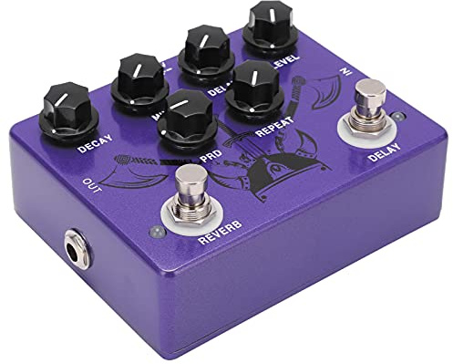 Pwshymi Gitarreffektpedal, Reverb Delay Pedal, 2 i 1 Digital Reverb och Delay 600ms True Bypass 6 Knoppar Lila 9V DC för Gitarr