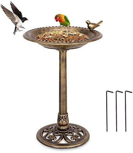 COSTWAY Abreuvoir Oiseaux Extérieur Plateau Dia.51 cm, Mangeoire Oiseaux Hauteur 72CM, Bain d'oiseaux sur Pied, Design Antique (Bronze)