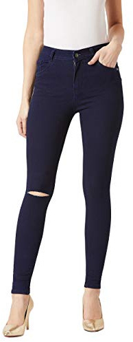 Miss Chase stretchjeans för kvinnor, marinblå, medium midja, normal längd, knälång, stretchjeans, Marinblå, 30