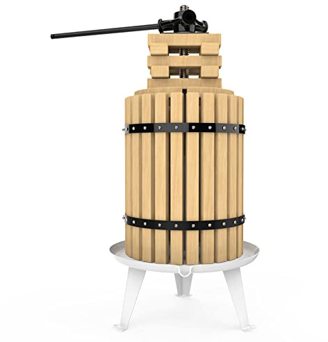 SQUEEZE master Fruit Press-4.75Gallon/18L-Solid Wood Basket Wine Press-Vintage traditional juicer-6 Press Wooden Blocks-Pole Handle Bar for Juice,Wine,Cider-1 free filter bag included
