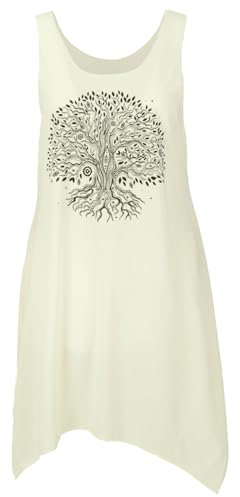 GURU SHOP Minikleid mit Ethnodruck - Creme/Tree of Life, Damen, Synthetisch