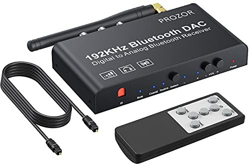PROZOR Convertitore DAC con Telecomando IR Convertitore Audio con Ricevitore Bluetooth Adattatore Audio Digitale ad Analogico Supporta Controllo Volume/Muto/ON/OFF DAC Telecomando LPCM/PCM