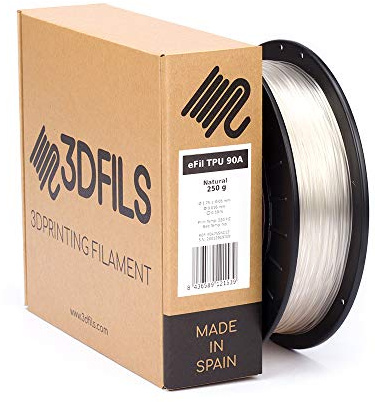 3DFILS - Filamento flexible para impresión 3D eFil TPU 90A: 1.75 mm, 250 g, Natural